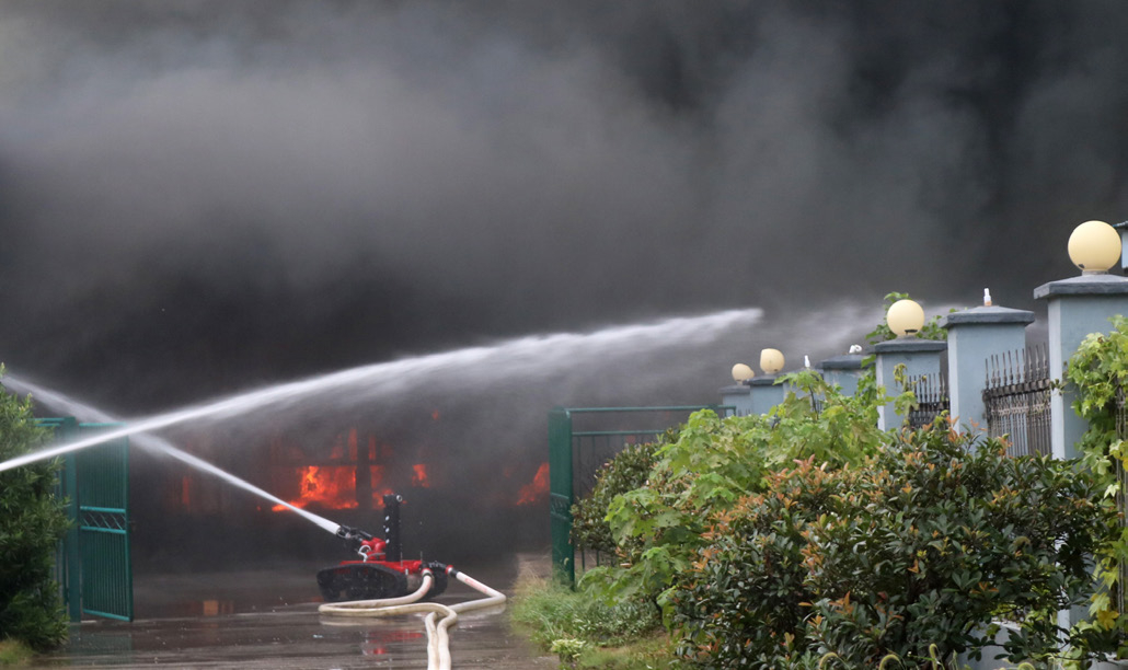 Firefighting and rescue operations at a large chemical plant