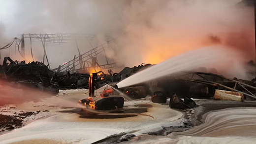 Firefighting and rescue operations at a large chemical plant